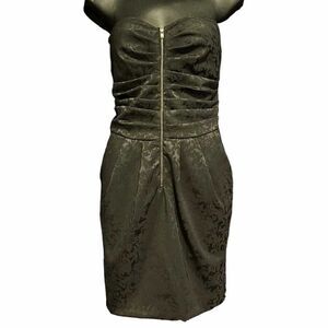 Mystic Strapless Cinched Pleated Zip-Front Black Floral Dress Women’s Large